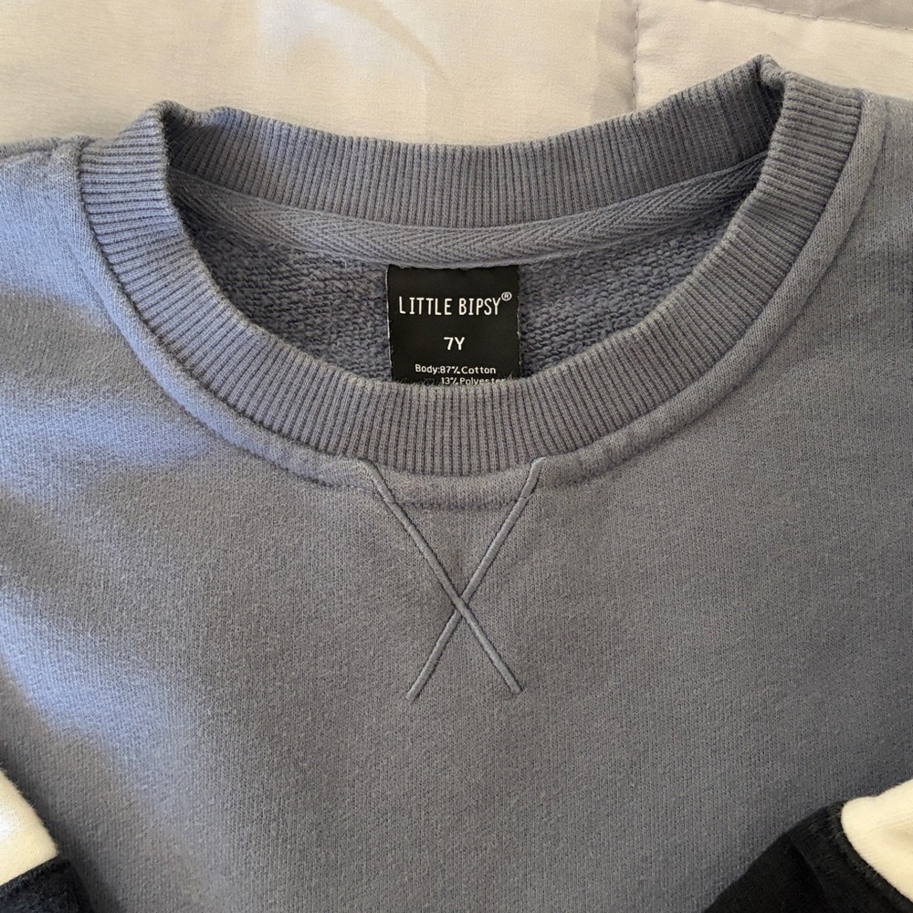 Little Bipsy Blue Crewneck Sweatshirt & Jogger Set with White and Black Stripes - Picture 3 of 7